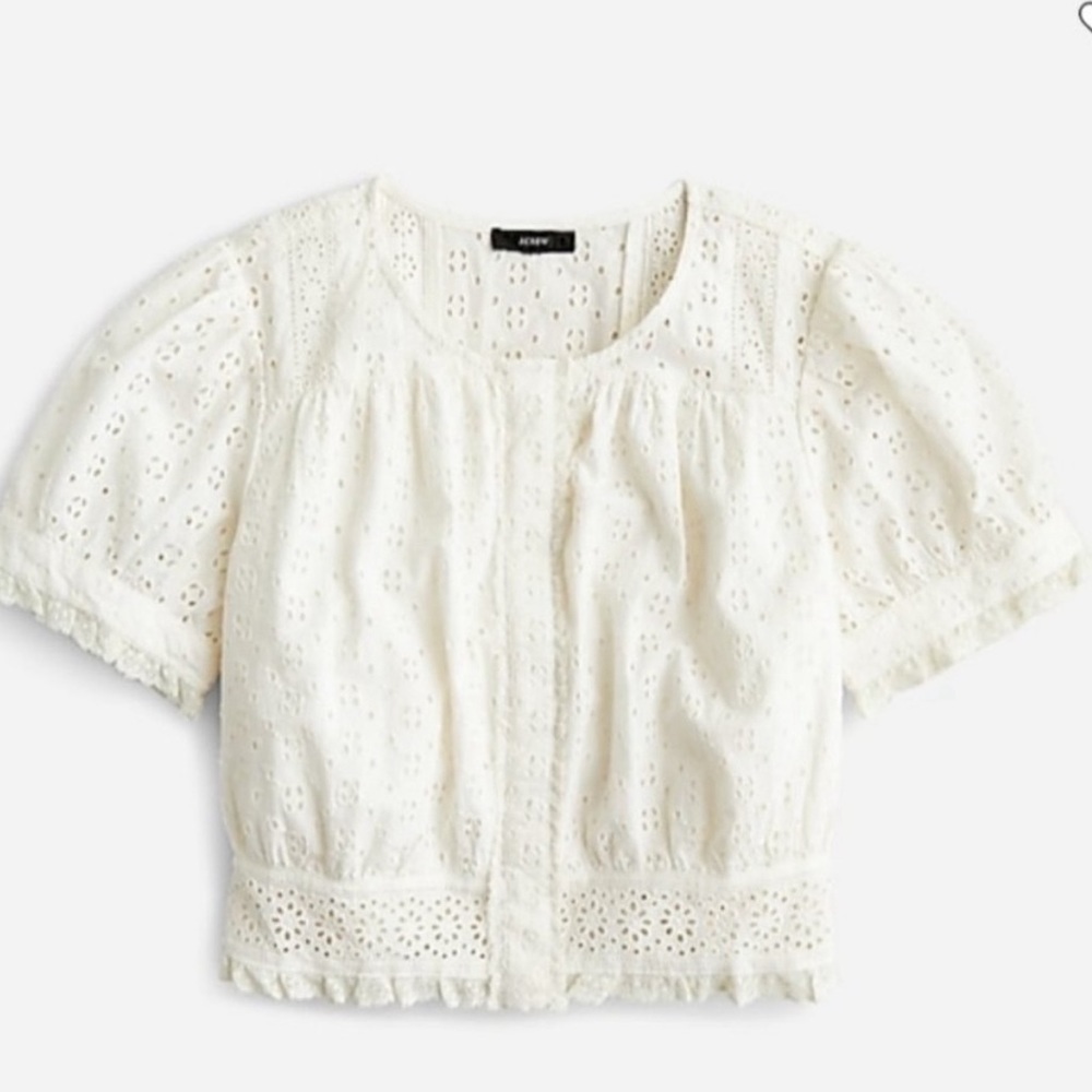 NWT J. Crew Button-front Eyelet Cropped Top in Ivory 3X